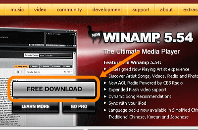 Winamp̌y[Wւ̃N